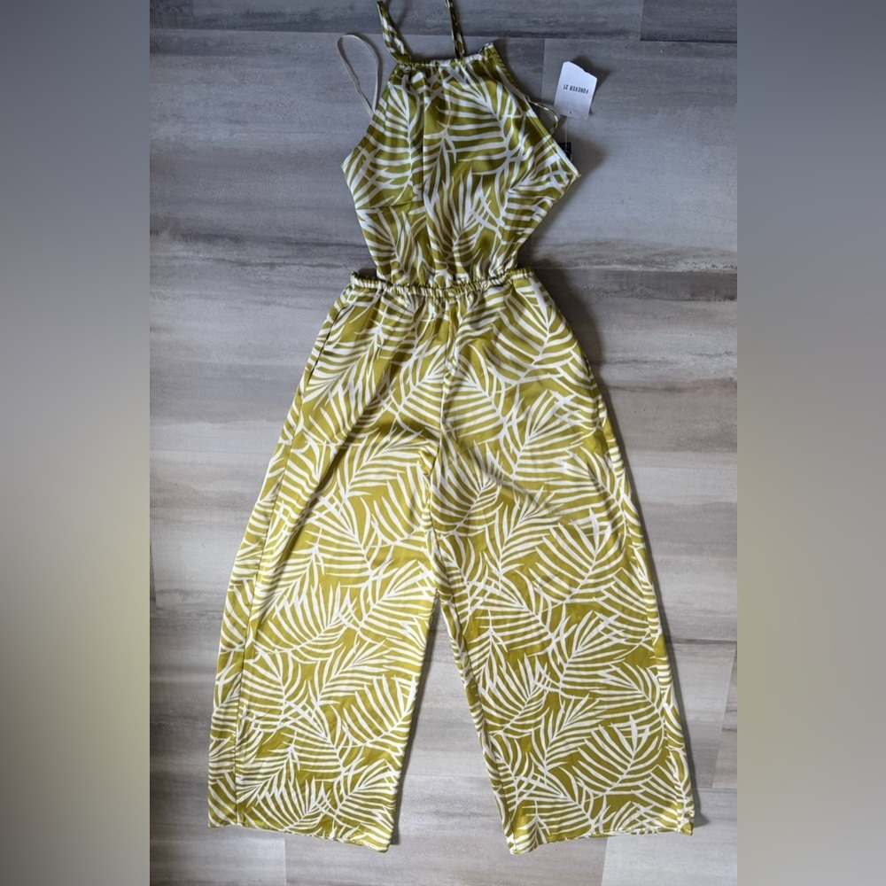 Leaf Print Jumpsuit in Olive Green